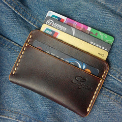 Handmade Leather Mens Slim Front Pocket Wallets Leather Card Wallet for Men - iwalletsmen