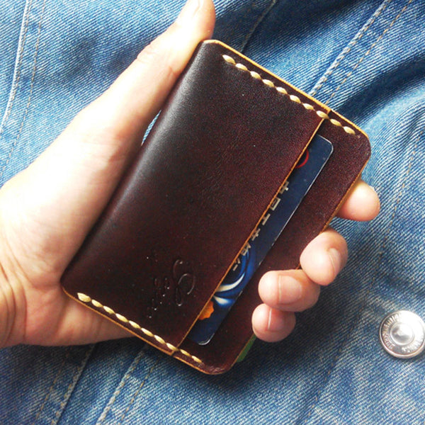 Handmade Leather Mens Slim Front Pocket Wallets Leather Card Wallet for Men - iwalletsmen