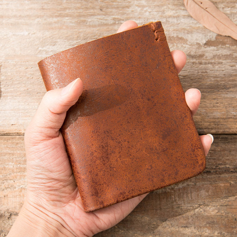 Handmade Leather Mens Small Wallets Bifold Vintage Slim billfold Wallet for Men - iwalletsmen