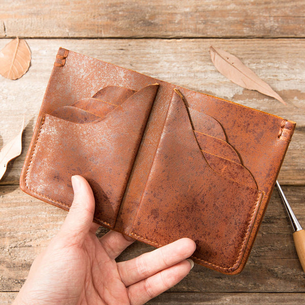 Handmade Leather Mens Small Wallets Bifold Vintage Slim billfold Wallet for Men - iwalletsmen