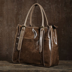Handmade Leather Mens Tote Bag Cool Handbag Shoulder Bag Work Bag Laptop Bag for Men
