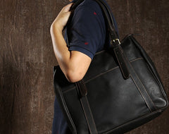 Handmade Leather Mens Tote Bag Cool Handbag Shoulder Bag Work Bag Laptop Bag for Men