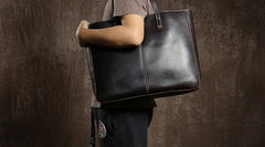 Handmade Leather Mens Tote Bag Cool Handbag Shoulder Bag Work Bag Laptop Bag for Men