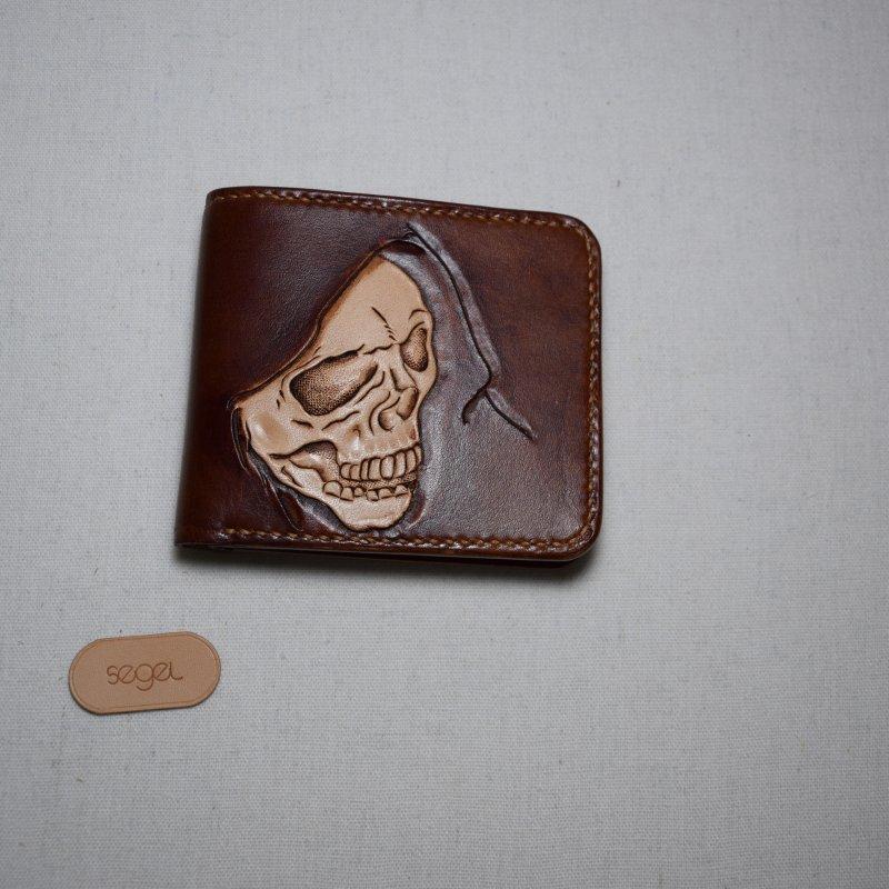 Handmade Leather Skull Death Tooled Mens billfold Wallet Cool Leather Wallet Slim Wallet for Men