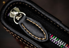 Handmade Leather Tooled Bruce Lee Black Mens Chain Biker Wallet Cool Leather Wallet Long Clutch Wallets for Men