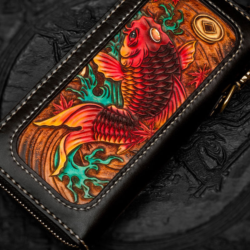 Handmade Tooled Leather Men's Biker Wallet Motorcycle Wallet Long Wall –  iChainWallets