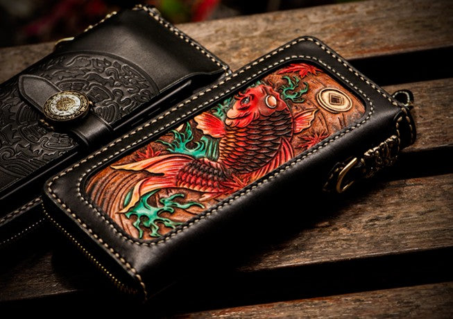 Handmade Tooled Leather Men's Biker Wallet Motorcycle Wallet Long Wall –  iChainWallets