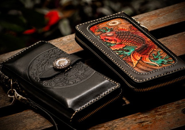 Handmade Tooled Leather Men's Biker Wallet Motorcycle Wallet Long Wall –  iChainWallets