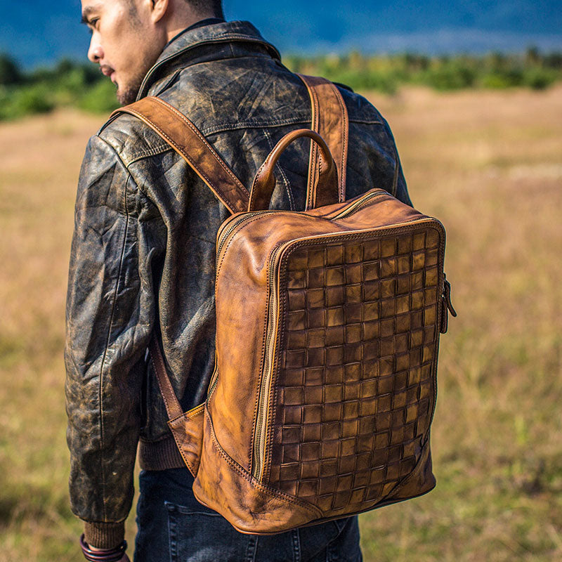 Leather handmade backpack online