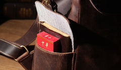 Handmade Leather Vintage Coffee Mens Cool Leather Backpack Travel Bag for men