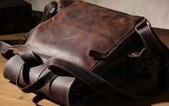 Handmade Leather Vintage Coffee Mens Cool Leather Backpack Travel Bag for men