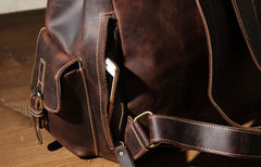 Handmade Leather Vintage Coffee Mens Cool Leather Backpack Travel Bag for men