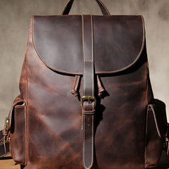 Handmade Leather Vintage Coffee Mens Cool Leather Backpack Travel Bag for men