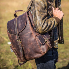Handmade Leather Vintage Coffee Mens Cool Leather Backpack Travel Bag for men