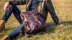 Handmade Leather Vintage Coffee Mens Cool Leather Backpack Travel Bag for men