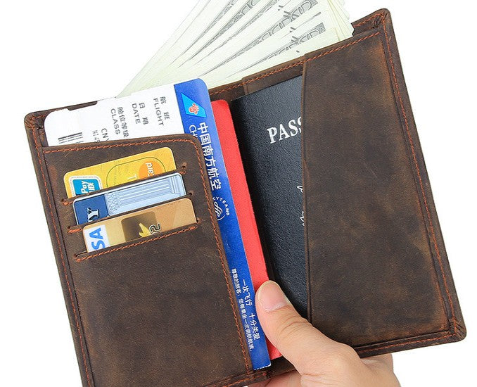 Vintage Mens Leather Small Slim Passport Wallets Bifold Long Wallet For Men - iwalletsmen