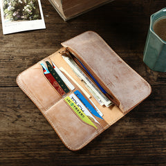 Handmade Mens Brown Leather Long Wallet Bifold Long Wallet Brown Card Wallet For Men - iwalletsmen