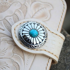 Handmade Mens Tooled Floral Leather Long Chain Wallet Cool Biker Wallet with Chain - iwalletsmen