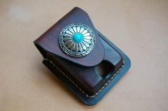 Black Leather Mens Classic Zippo Lighter Case Cool Handmade Standard Zippo Lighter Holder for Men - iwalletsmen