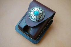 Black Leather Mens Classic Zippo Lighter Case Cool Handmade Standard Zippo Lighter Holder for Men - iwalletsmen