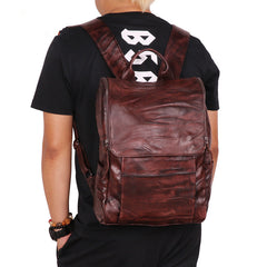 Handmade Cool Leather Men's Backpack Travel Backpack 14inch Computer Backpack For Men - iwalletsmen