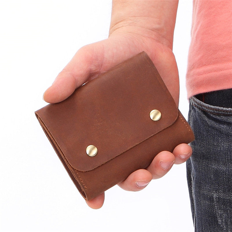 Vintage Brown Leather Men's Small Trifold Key Wallet Card Wallet billfold Wallet For Men - iwalletsmen