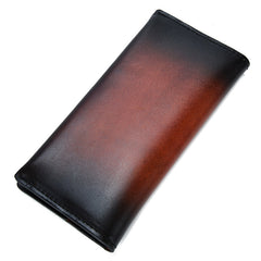 Handmade Mens Leather Brown Long Wallets Wine Red Bifold Long Wallet Clutch for Men - iwalletsmen