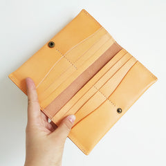 Handmade Mens Leather Brown Long Wallets Wine Red Bifold Long Wallet Clutch for Men - iwalletsmen