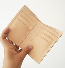 Handmade Vertical Mens Leather Beige billfold Small Wallet Cool Small Slim Bifold Wallets for Men - iwalletsmen