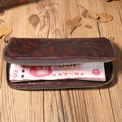 Handmade Leather Mens Long Chain Wallet Bifold Biker Wallet Zipper Clutch Wallet for Men - iwalletsmen