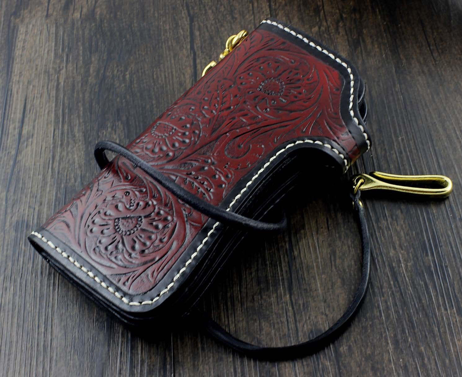 Handmade Tooled Leather Men's Biker Wallet Motorcycle Wallet Long Wall –  iChainWallets