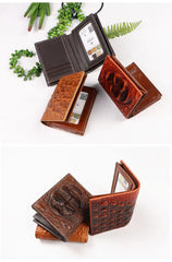 Cool Vertical Dark Brown Leather Mens billfold Wallet Bifold Small Wallet Front Pocket Wallet For Men - iwalletsmen