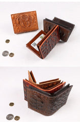 Cool Vertical Dark Brown Leather Mens billfold Wallet Bifold Small Wallet Front Pocket Wallet For Men - iwalletsmen