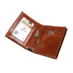 Cool Vertical Dark Brown Leather Mens billfold Wallet Bifold Small Wallet Front Pocket Wallet For Men - iwalletsmen