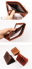 Cool Vertical Dark Brown Leather Mens billfold Wallet Bifold Small Wallet Front Pocket Wallet For Men - iwalletsmen