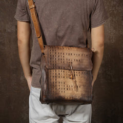 Handmade Vintage Leather Mens Cool Shoulder Bag Messenger Bag Chest Bag Bike Bag Cycling Bag for men