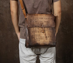 Handmade Vintage Leather Mens Cool Shoulder Bag Messenger Bag Chest Bag Bike Bag Cycling Bag for men