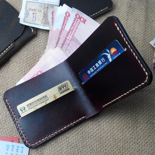 Handmade Vintage Leather Mens Slim Small Wallet Leather Bifold Wallets for Men - iwalletsmen
