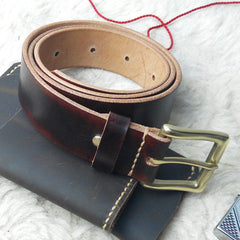 Handmade Vintage Red Brown Leather Mens Belt Leather Belt for Men - iwalletsmen