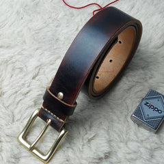 Handmade Vintage Red Brown Leather Mens Belt Leather Belt for Men - iwalletsmen