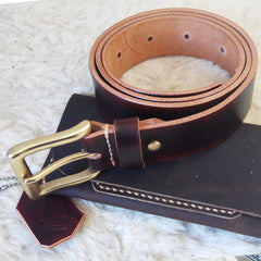 Handmade Vintage Red Brown Leather Mens Belt Leather Belt for Men - iwalletsmen