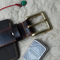 Handmade Vintage Red Brown Leather Mens Belt Leather Belt for Men - iwalletsmen
