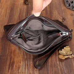 Handmade Wrinkled Leather Mens Brown Cool Long Wristlet Wallet Black Clutch Wallet for Men - iwalletsmen
