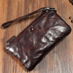 Handmade Wrinkled Leather Mens Brown Cool Long Wristlet Wallet Black Clutch Wallet for Men - iwalletsmen