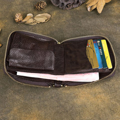 Handmade Wrinkled Mens Leather Cool billfold Chain Wallet Men Small Bifold Biker Wallets for Men - iwalletsmen