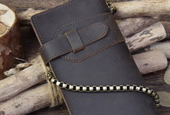 Handmade leather biker trucker wallet leather chain men Vintage Brown long wallet - iwalletsmen