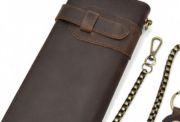Handmade leather biker trucker wallet leather chain men Vintage Brown long wallet - iwalletsmen
