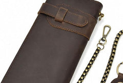 Handmade leather biker trucker wallet leather chain men Vintage Brown long wallet - iwalletsmen