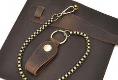 Handmade leather biker trucker wallet leather chain men Vintage Brown long wallet - iwalletsmen