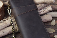 Handmade leather biker trucker wallet leather chain men Vintage Brown long wallet - iwalletsmen